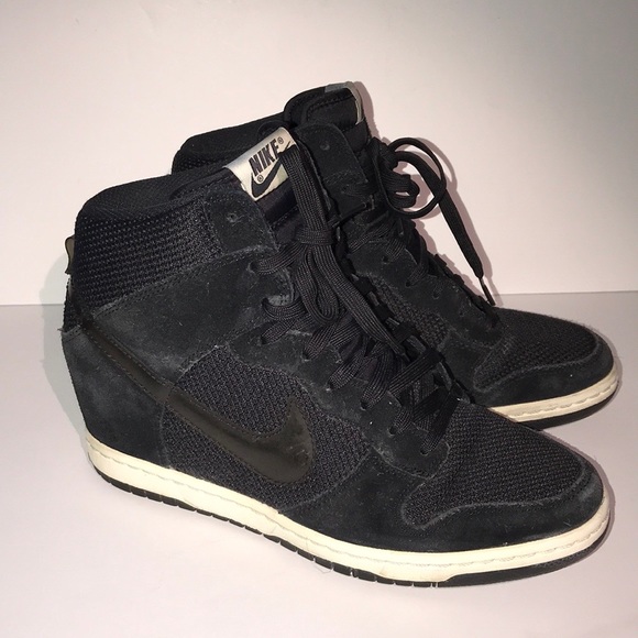 black wedge sneakers with black soles